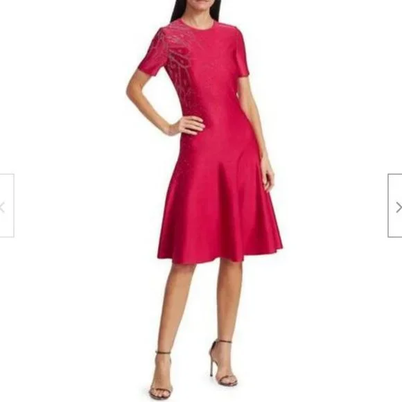 st john milano knit dress St. John Knits Milano Knit Peplum Dress in Black/White Houndstooth